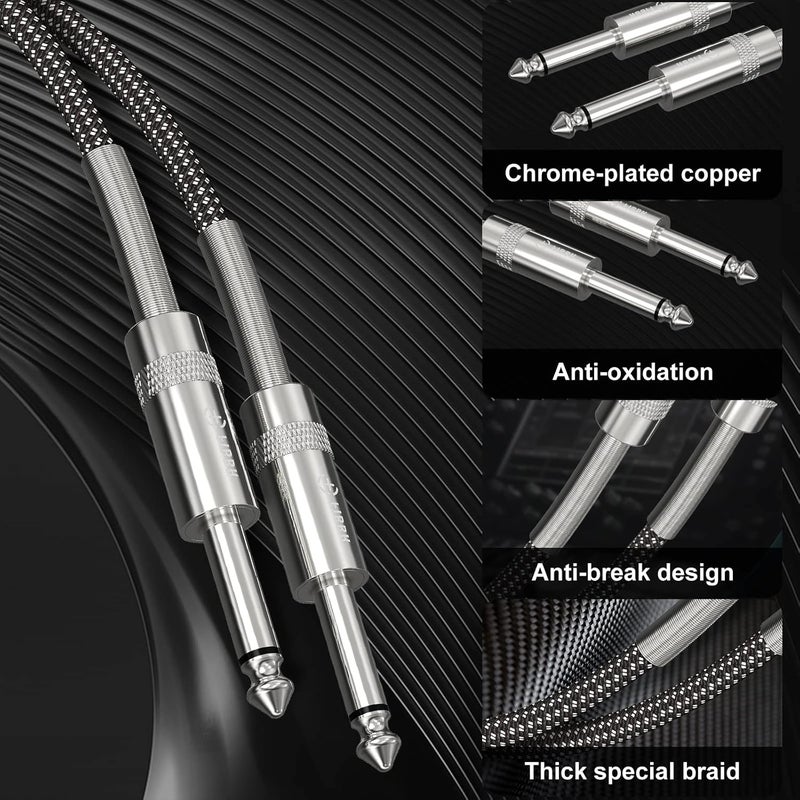 FIBBR Guitar Cable 6FT Professional Instrument Cable 1/4 inch TS Straight to Straight Electric Guitar Bass AMP Cord for Guitar, Bass, Mandolin, Keyboard, Pro Audio - Nylon Braided (Black) - Image 5